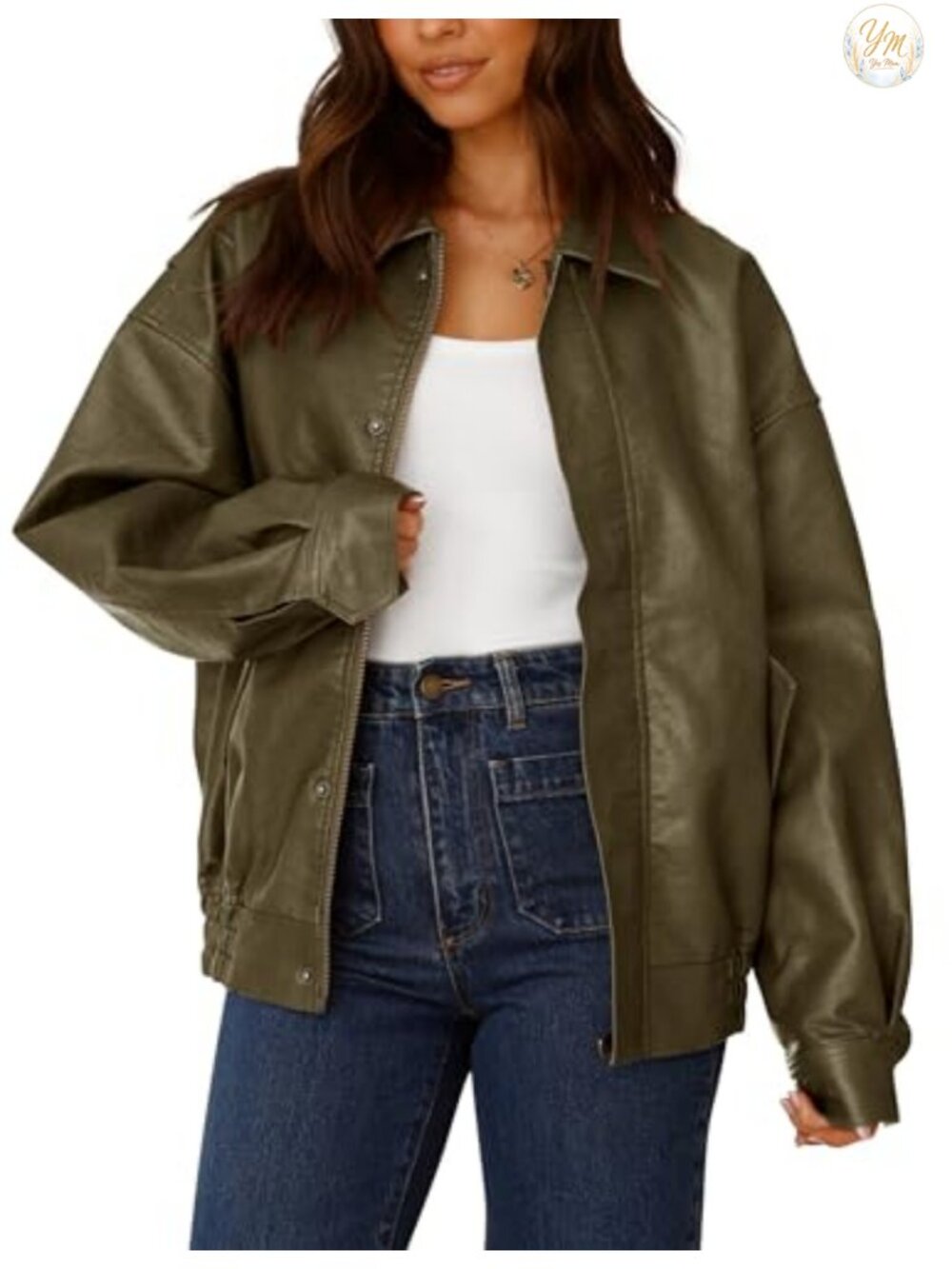 Faux Leather Motorcycle Jacket Women's Zip Up Oversized Biker Coat